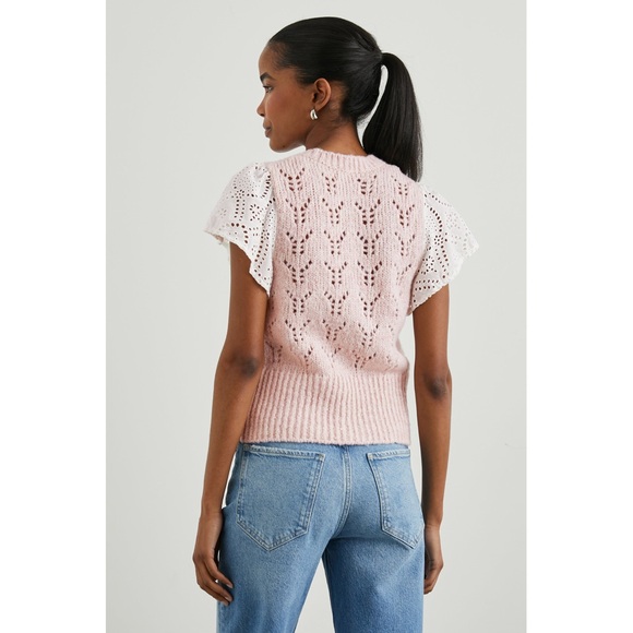 Rails | Baby Pink Everly Flutter Lace Sleeve Pointelle Sweater ~ Medium - Picture 6 of 11